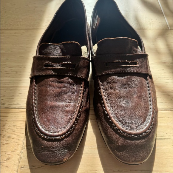 Brown Leather Penny Loafers Slip-On Shoes - Picture 3 of 5